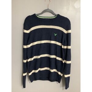 American Eagle Sweater Mens Size Med. Athletic Fit Crew Neck Striped Wool Blend‎